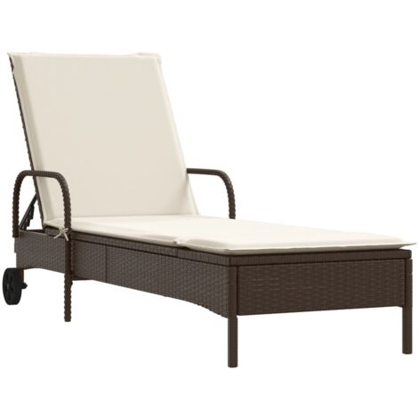 vidaXL Lettino Prendisole con Ruote e Cuscino in Polyrattan Marrone