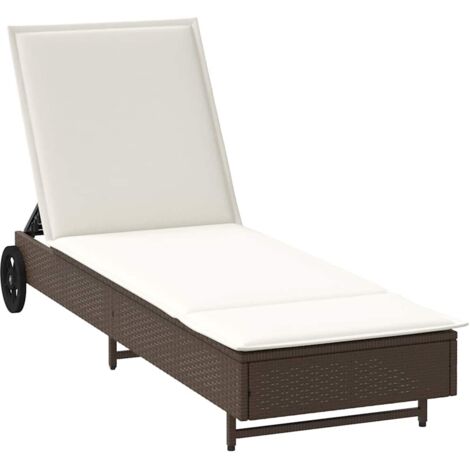 vidaXL Lettino Prendisole con Ruote e Cuscino in Polyrattan Marrone