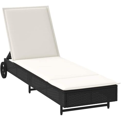 vidaXL Lettino Prendisole con Ruote e Cuscino in Polyrattan Nero