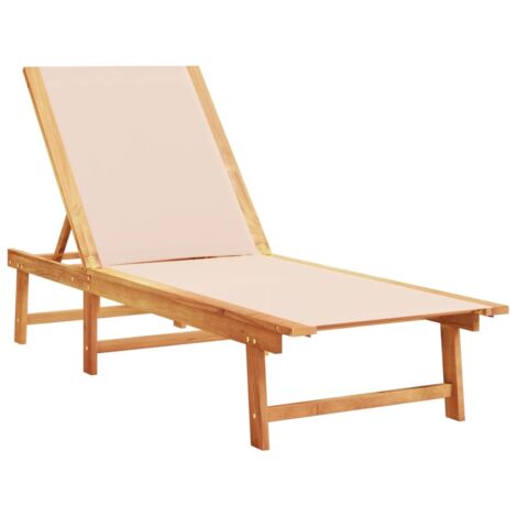 vidaXL Lettino Prendisole Crema Legno Massello di Acacia e Textilene