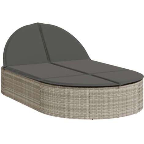 vidaXL Lettino Prendisole Doppio con Cuscini Grigio Chiaro Polyrattan