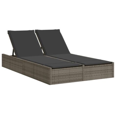 vidaXL Lettino Prendisole Doppio con Cuscini Grigio in Polyrattan