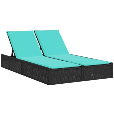 vidaXL Lettino prendisole doppio con cuscini nero in polyrattan