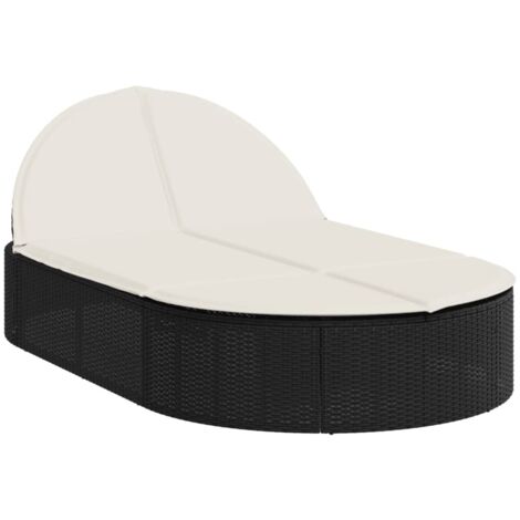 vidaXL Lettino Prendisole Doppio con Cuscini Nero in Polyrattan