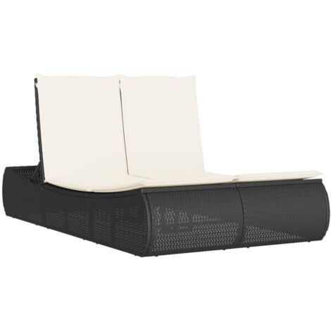 vidaXL Lettino Prendisole Doppio con Cuscini Nero in Polyrattan