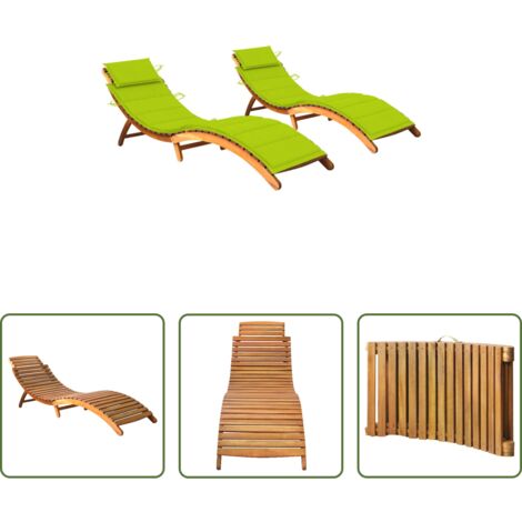 vidaXL Lettino prendisole -  Lettini Prendisole 2 pz con Cuscini in Legno Massello d'Acacia