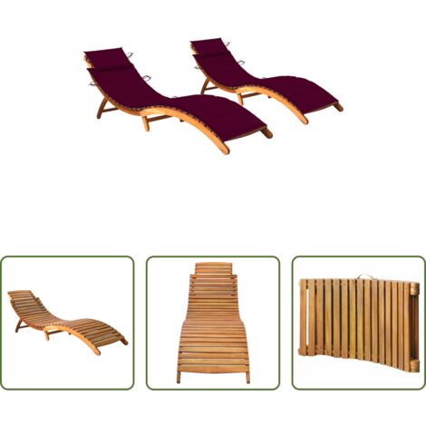 vidaXL Lettino prendisole -  Lettini Prendisole 2 pz con Cuscini in Legno Massello d'Acacia