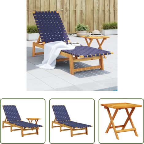 vidaXL Lettino prendisole -  Lettino con Tavolino Blu Scuro Legno Massello Acacia e Tessuto