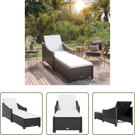 vidaXL Lettino prendisole -  Lettino Prendisole con Cuscino Bianco Crema in Polyrattan Nero
