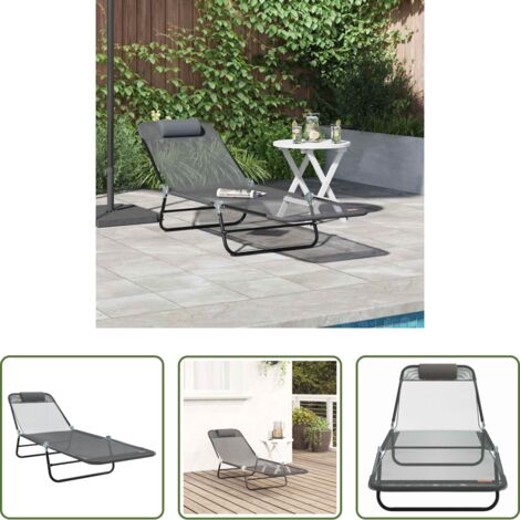 vidaXL Lettino prendisole -  Lettino prendisole pieghevole Grigio 182 x 55 x 85,5 cm