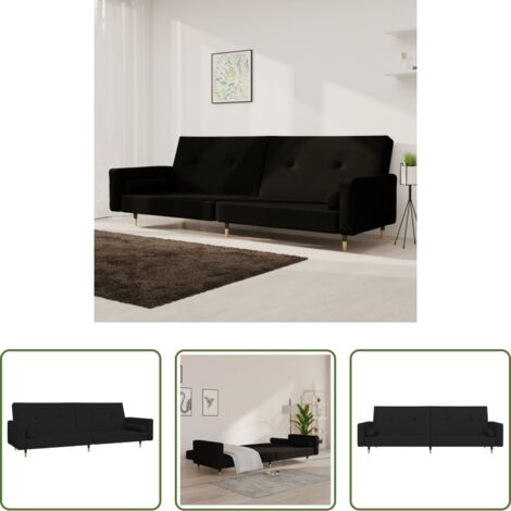 vidaXL Letto a 2 posti -  Divano Letto a 2 Posti con 2 Cuscini Nero in Velluto