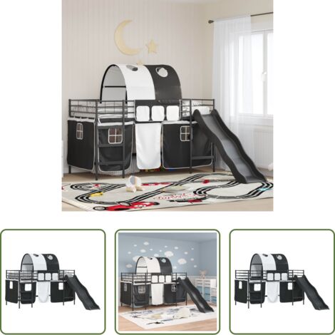 vidaXL Letto a arco -  Struttura del letto loft per bambini Nero 90 x 200 cm Metallo