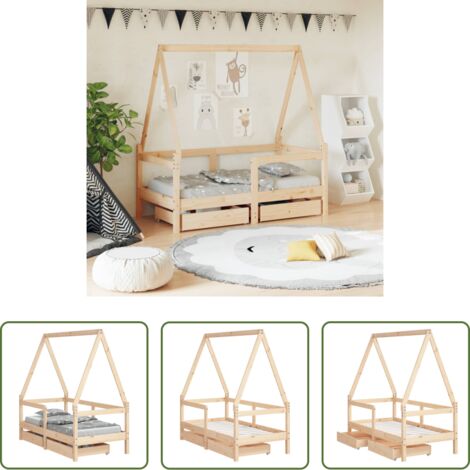 vidaXL Letto a casa -  Giroletto Bambini con Cassetti 70x140 cm Legno Massello di Pino