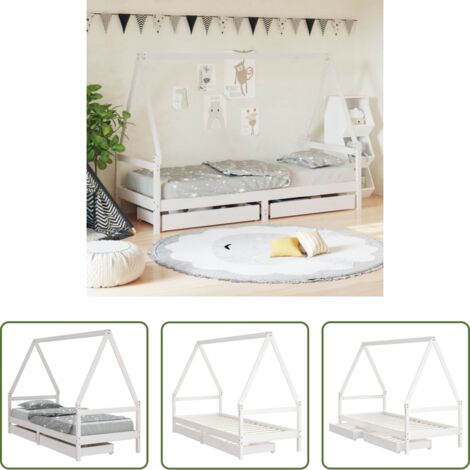 vidaXL Letto a casa -  Giroletto Bambini con Cassetti Bianco 80x200cm Massello di Pino