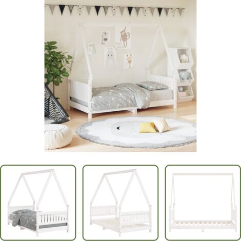 vidaXL Letto a casa - Giroletto per Bambini Bianco 80x160cm in Legno Massello di Pino