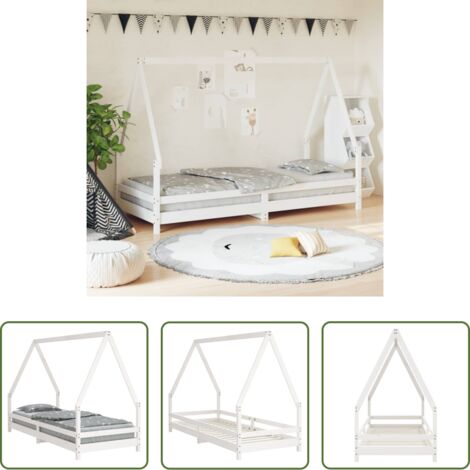 vidaXL Letto a casa -  Giroletto per Bambini Bianco 80x200cm in Legno Massello di Pino