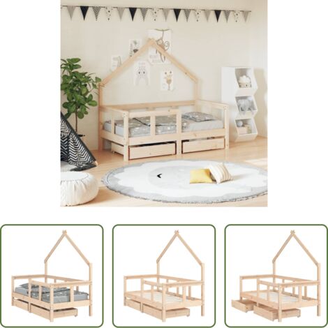 vidaXL Letto a casetta -  Giroletto Bambini con Cassetti 70x140 cm Legno Massello di Pino