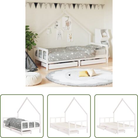 vidaXL Letto a casetta -  Giroletto Bambini con Cassetti Bianco 90x190 cm Massello Pino