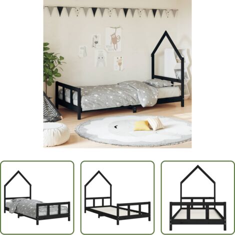 vidaXL Letto a casetta -  Giroletto per Bambini Nero 90x190 cm in Legno Massello di Pino