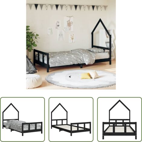 vidaXL Letto a casetta -  Giroletto per Bambini Nero 90x200 cm in Legno Massello di Pino