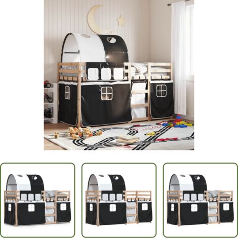 vidaXL Letto a castello bambino -  Letto a Castello senza Materasso Bianco e Nero 90x200cm in Pino