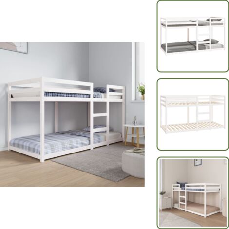 - vidaXL Letto a Castello Bianco 90x200 cm in Legno Massello di Pino -