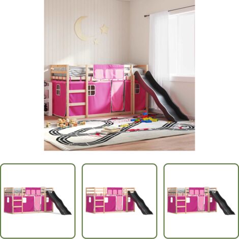 vidaXL Letto a castello con tende -  Letto a Castello con Scivolo e Tende Rosa 90x190 cm
