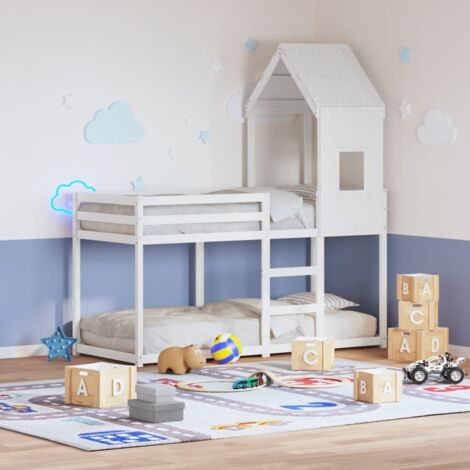 vidaXL Letto a Castello con Tetto Bianco 90x200 cm in Legno di Pino