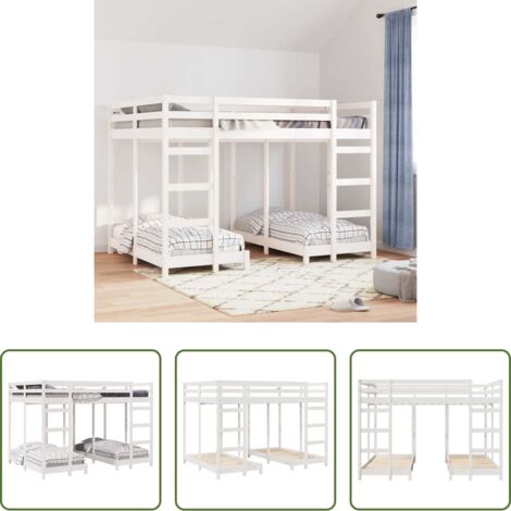 vidaXL Letto a castello in legno -  Struttura letto a castello triplo Bianco 140 x 200 cm