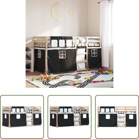vidaXL Letto a castello per bambini -  Letto a Castello senza Materasso Bianco e Nero 90x190cm in Pino