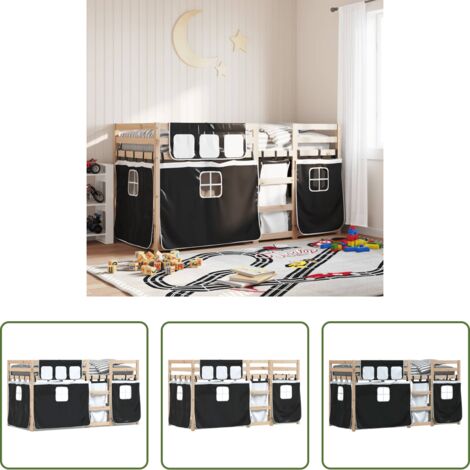 vidaXL Letto a castello per bambini -  Letto a Castello senza Materasso Bianco e Nero 90x200cm in Pino