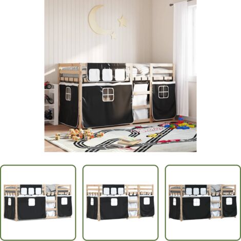 vidaXL Letto a castello per bambini -  Letto a Castello senza Materasso Bianco e Nero 90x200cm in Pino