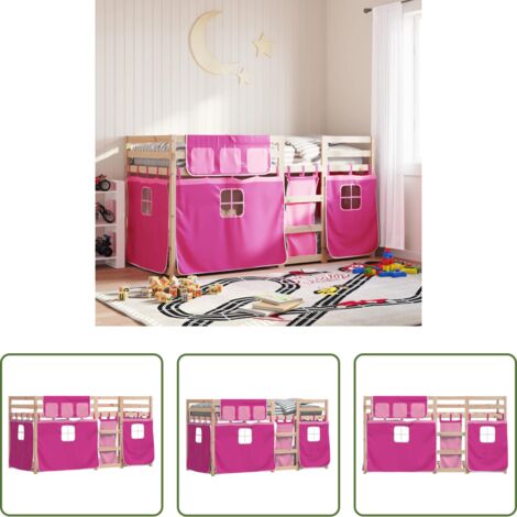 vidaXL Letto a castello per bambini -  Letto a Castello senza Materasso Rosa 90x200 cm Legno di Pino