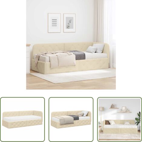 vidaXL Letto a L -  Cornice del letto ad angolo Crema 80 x 200 cm Tessuto
