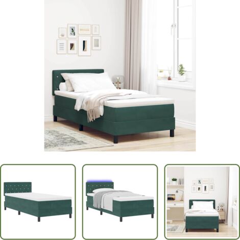 vidaXL Letto a molle con LED -  Letto a Sorgente LED con led Verde Scuro 90 x 190 cm Velluto