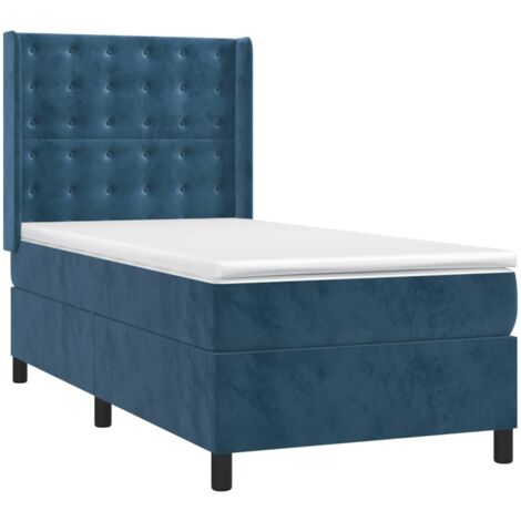 vidaXL Letto a Molle con Materasso e LED Blu Scuro 80x200cm in Velluto