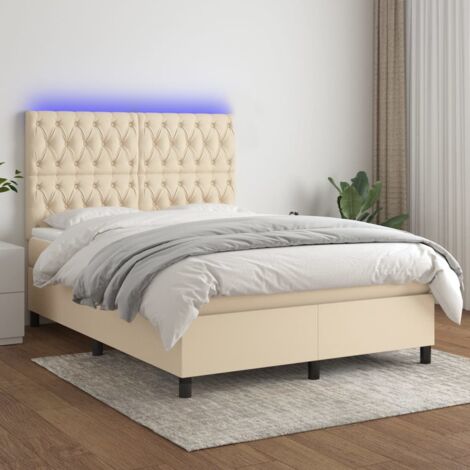 vidaXL Letto a Molle con Materasso e LED Crema 140x200 cm in Tessuto