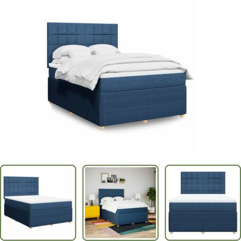 vidaXL Letto a molle -  Giroletto a Molle con Materasso Blu 140x190 cm in Tessuto