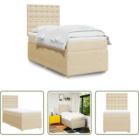vidaXL Letto a molle -  Giroletto a Molle con Materasso Crema 90x200 cm inTessuto