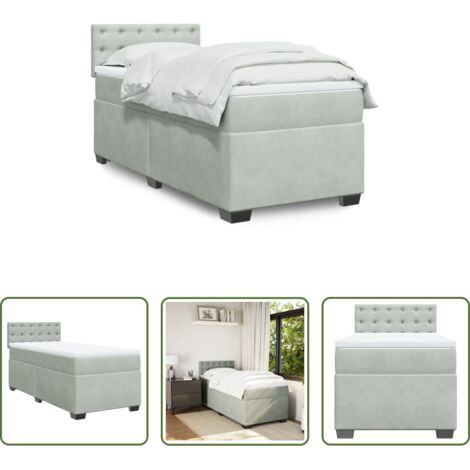 vidaXL Letto a molle - Giroletto a Molle con Materasso Grigio Chiaro 100x200cm Velluto