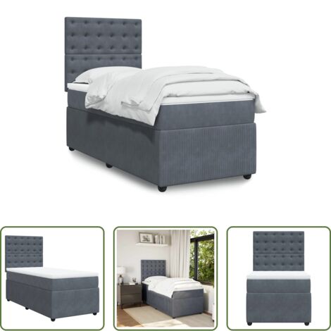 vidaXL Letto a molle -  Giroletto a Molle con Materasso Grigio Scuro 80x200 cm Velluto