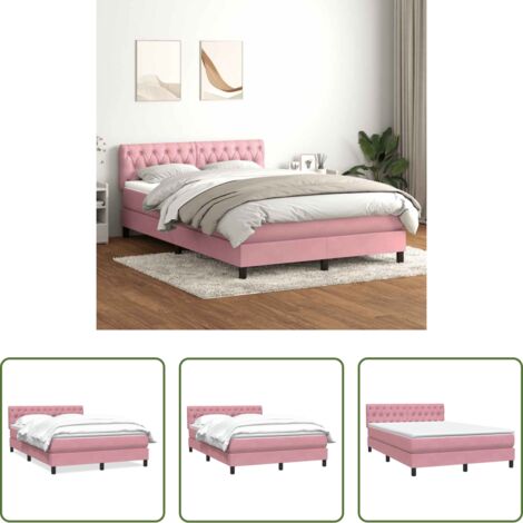 vidaXL Letto a molle -  Giroletto a Molle con Materasso Rosa 160x210 cm in Velluto