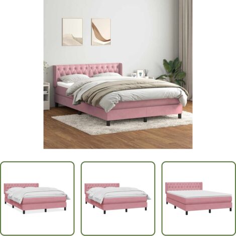 vidaXL Letto a molle -  Giroletto a Molle con Materasso Rosa 160x210 cm in Velluto