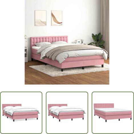 vidaXL Letto a molle -  Giroletto a Molle con Materasso Rosa 160x210 cm in Velluto
