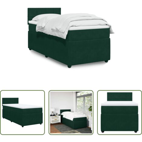 vidaXL Letto a molle -  Giroletto a Molle con Materasso Verde Scuro 100x200 cm Velluto