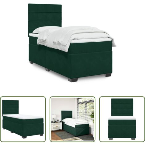 vidaXL Letto a molle -  Giroletto a Molle con Materasso Verde Scuro 90x200 cm Velluto