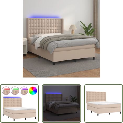 vidaXL Letto a molle -  Giroletto Molle Materasso e LED Cappuccino 140x190cm Similpelle