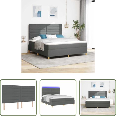 vidaXL Letto a molle - Letto a Sorgente LED Grigio scuro 180 x 200 cm Tessuto