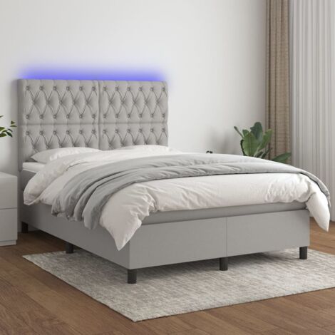 vidaXL Letto a Molle Materasso e LED Grigio Chiaro 140x200 cm Tessuto