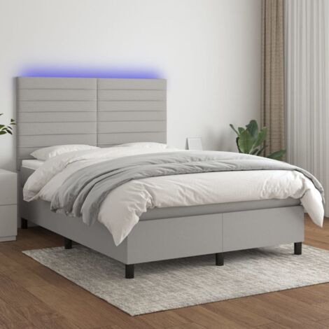 vidaXL Letto a Molle Materasso e LED Grigio Chiaro 140x200 cm Tessuto